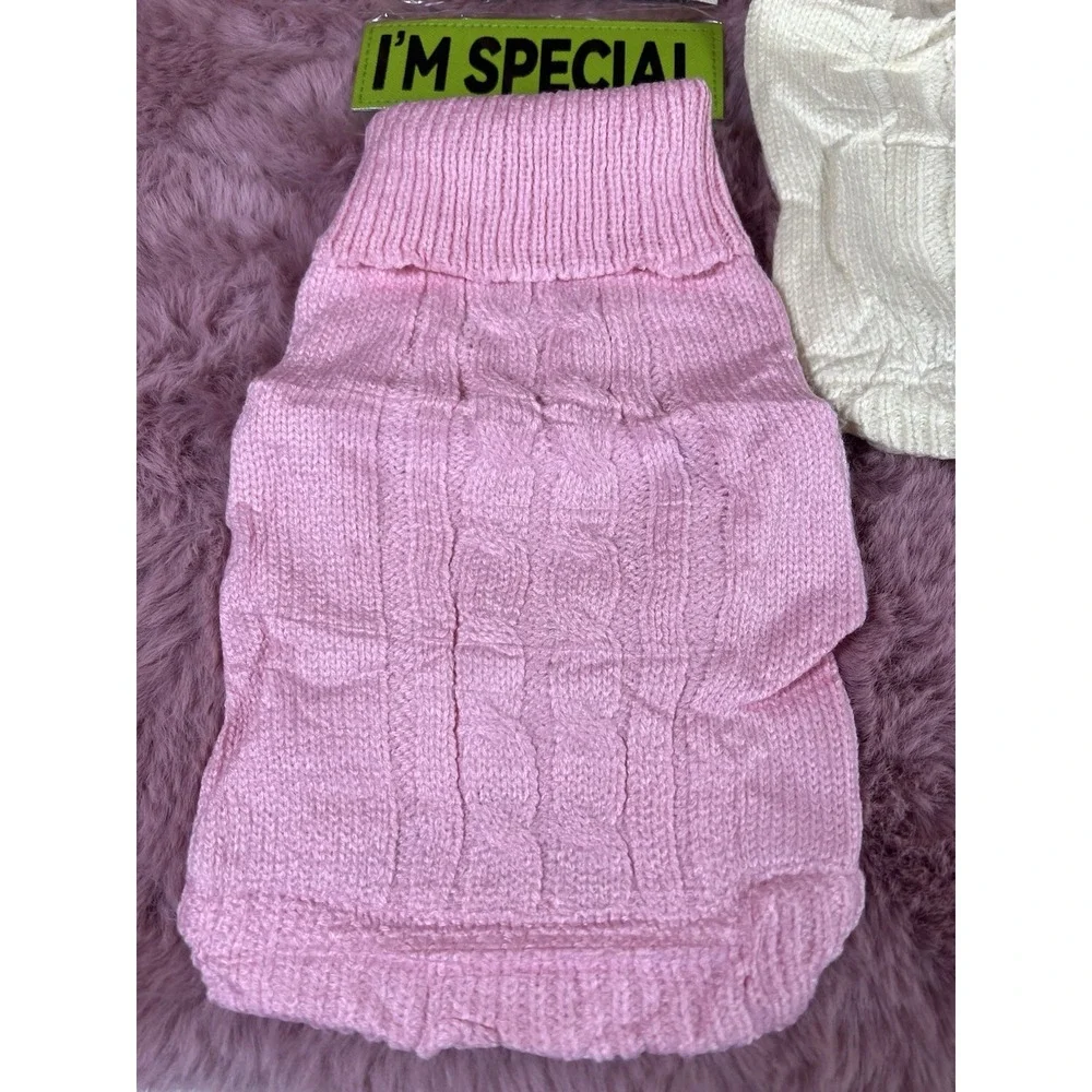 2 Pack Dog Sweaters for Small Dogs Winter Turtleneck Pink And Cream (xs-small)‎